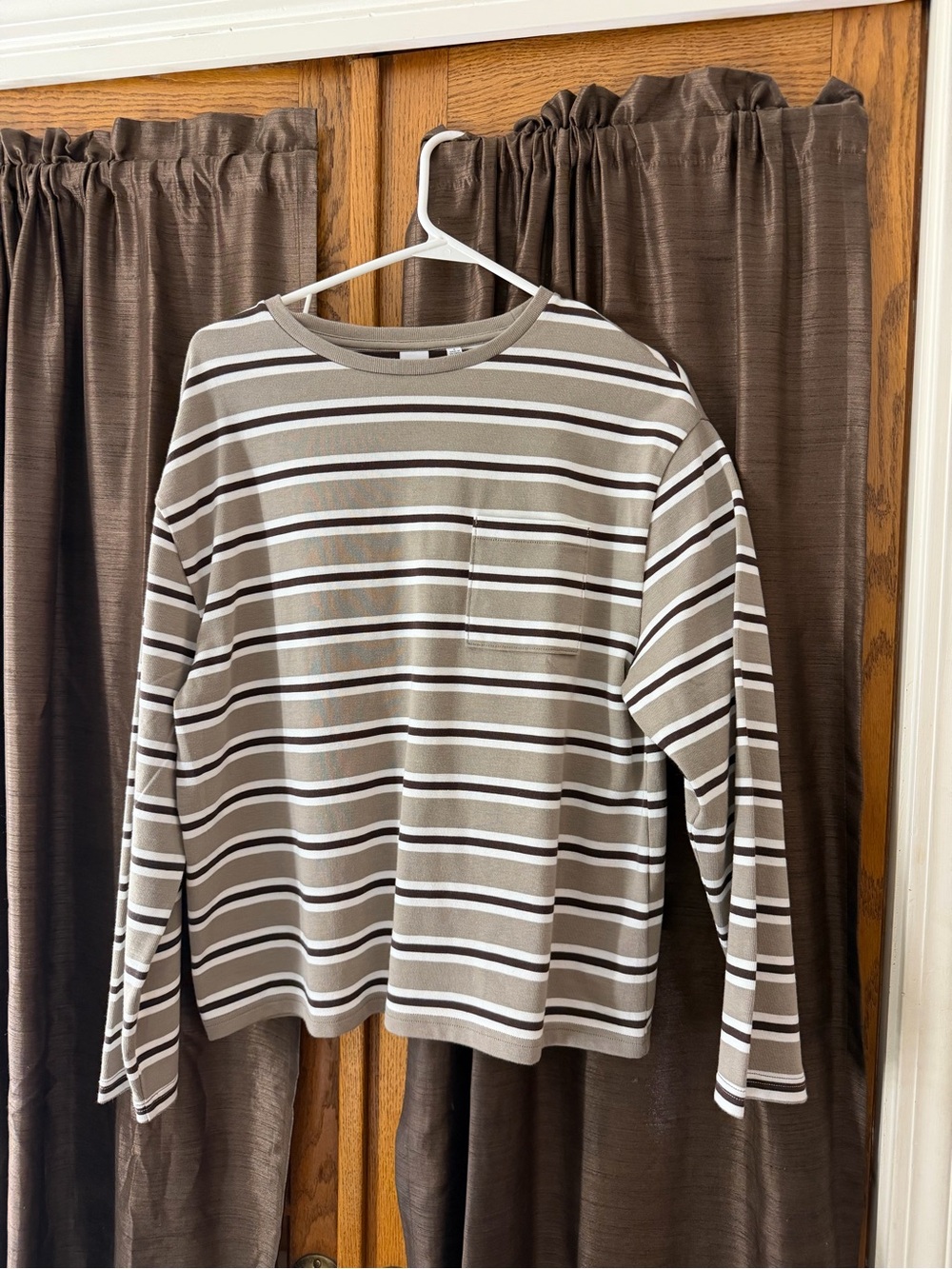 TNA Long Sleeve Striped Tee in Brown, White and Black